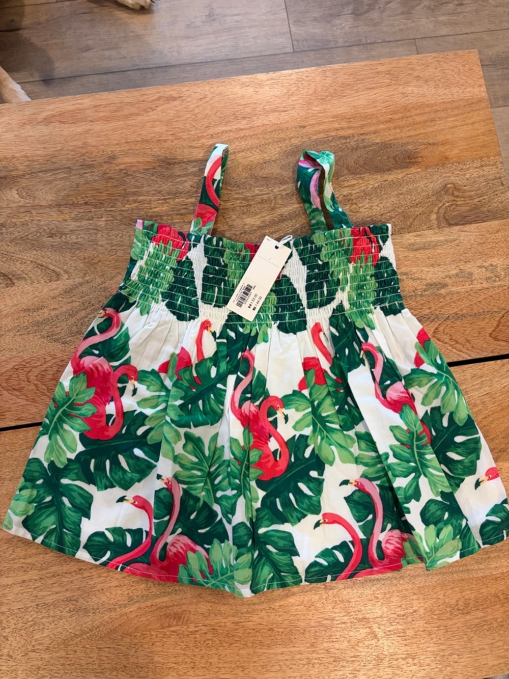 Janie and Jack White Tank Top with Green Tropical Leaves and Pink Flamingos
